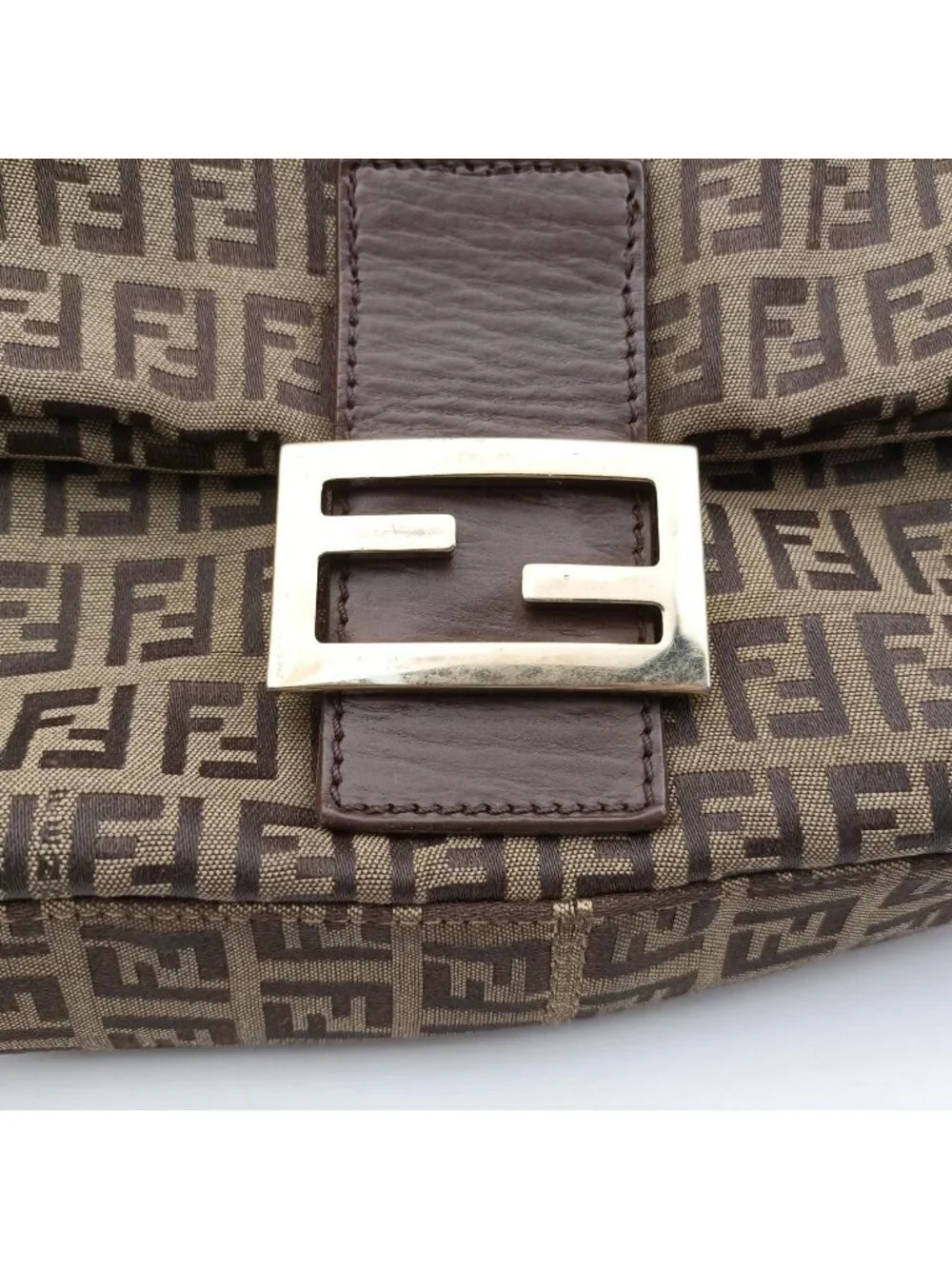 Fendi Mamma Bucket Zucchino Pattern Brown Canvas Leather Handbag